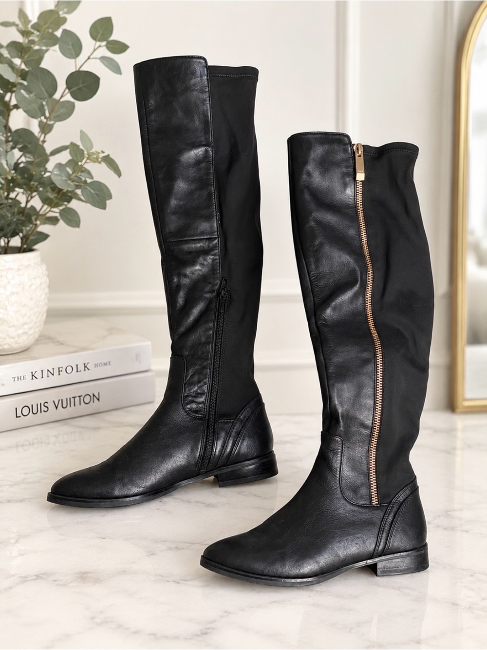 Aldo Black Over-the-Knee Riding Boots with Side Zip